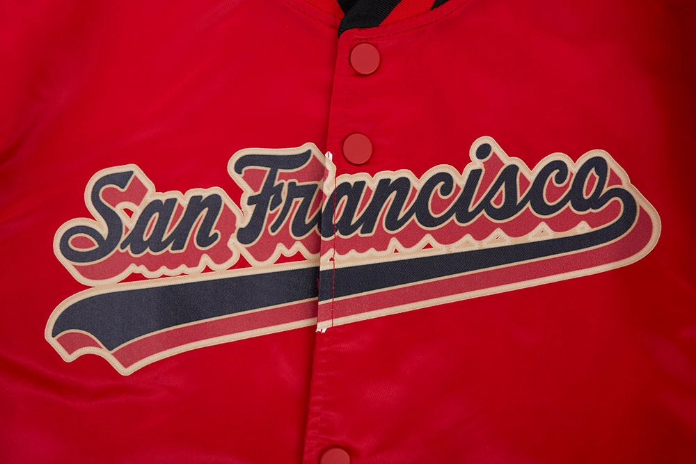 NFL SAN FRANCISCO 49ERS SCRIPT TAIL MEN'S SATIN JACKET (RED/BLACK)