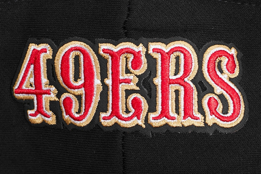 NFL SAN FRANCISCO 49ERS SCRIPT TAIL WOMEN'S RIB FLEECE CROPPED PULLOVER HOODIE (BLACK/RED/BLACK)