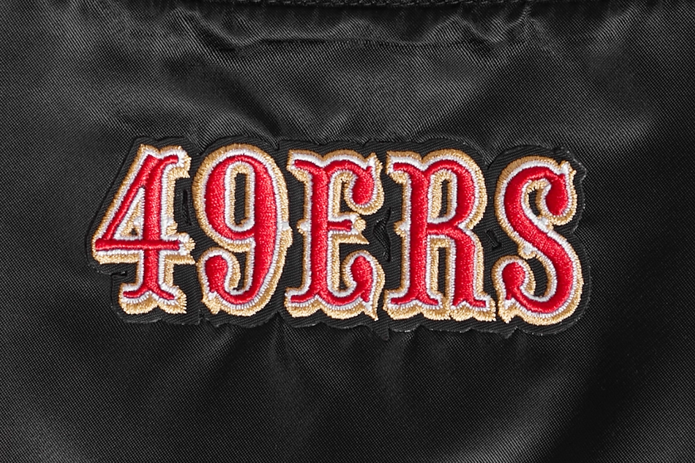 NFL SAN FRANCISCO 49ERS SCRIPT TAIL WOMEN'S SATIN JACKET (BLACK/RED/BLACK)