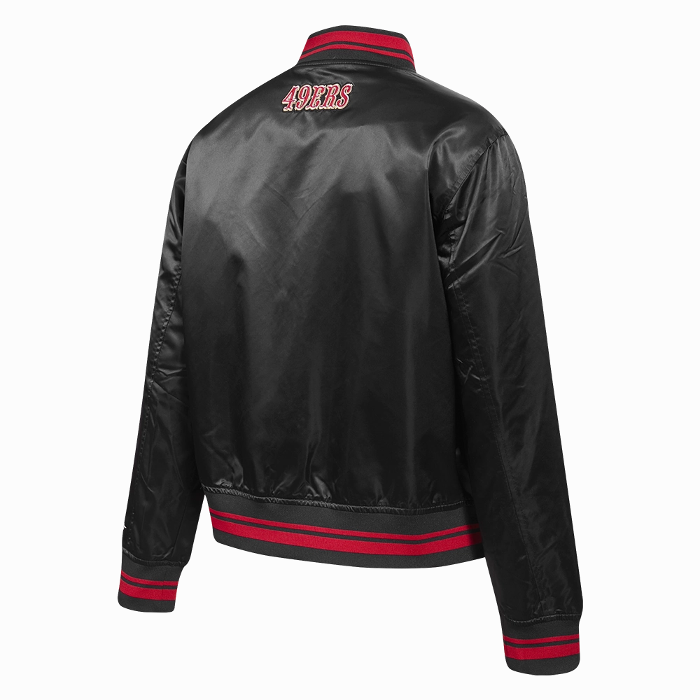 NFL SAN FRANCISCO 49ERS SCRIPT TAIL WOMEN'S SATIN JACKET (BLACK/RED/BLACK)