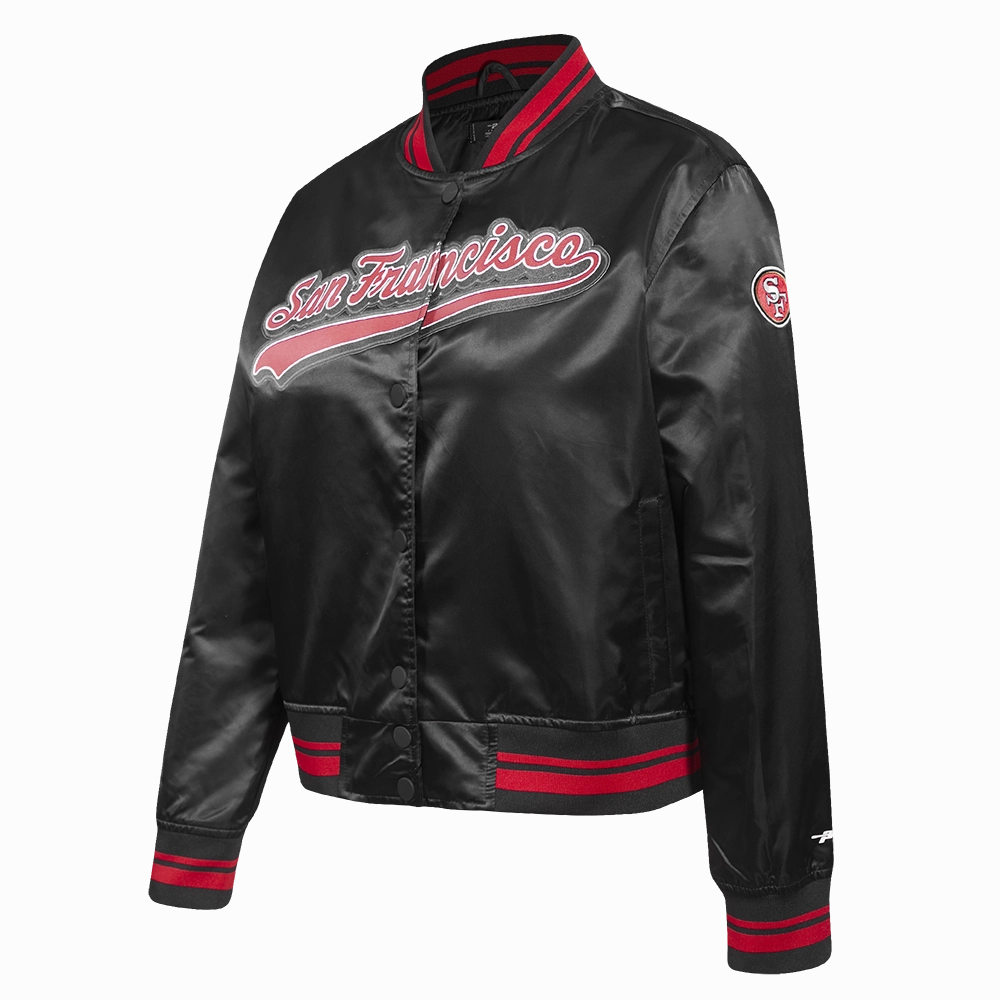 NFL SAN FRANCISCO 49ERS SCRIPT TAIL WOMEN'S SATIN JACKET (BLACK/RED/BLACK)