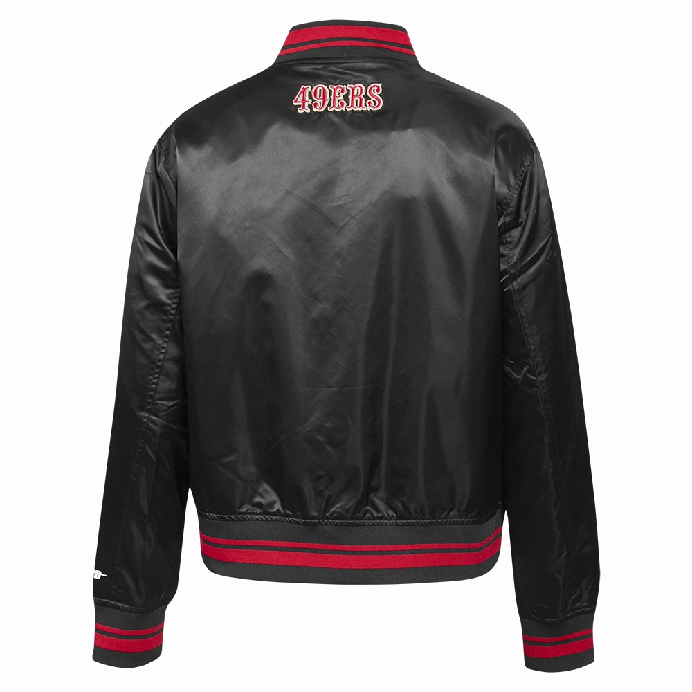 NFL SAN FRANCISCO 49ERS SCRIPT TAIL WOMEN'S SATIN JACKET (BLACK/RED/BLACK)