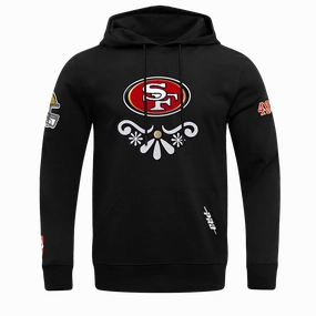NFL SAN FRANCISCO 49ERS SUGAR SKULL MEN'S FLEECE PULLOVER HOODIE (BLACK)