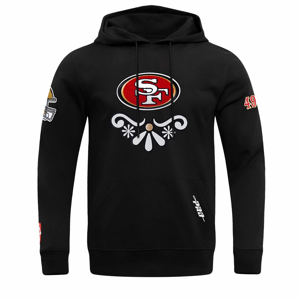 NFL SAN FRANCISCO 49ERS SUGAR SKULL MEN'S FLEECE PULLOVER HOODIE (BLACK)