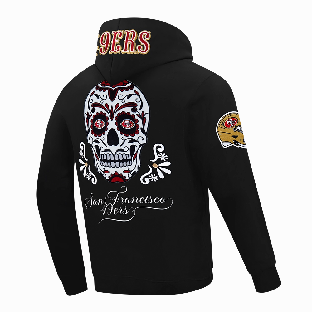 NFL SAN FRANCISCO 49ERS SUGAR SKULL MEN'S FLEECE PULLOVER HOODIE (BLACK)