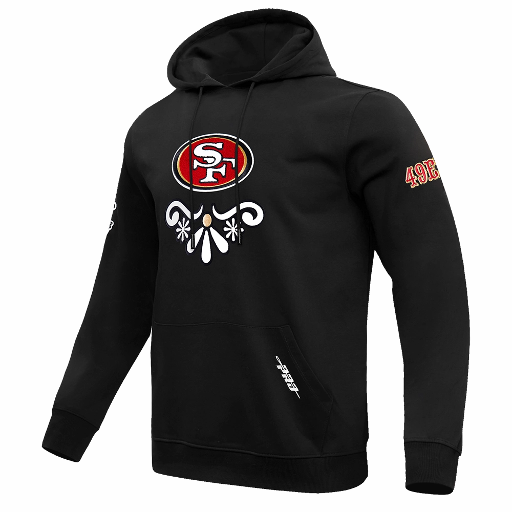 NFL SAN FRANCISCO 49ERS SUGAR SKULL MEN'S FLEECE PULLOVER HOODIE (BLACK)