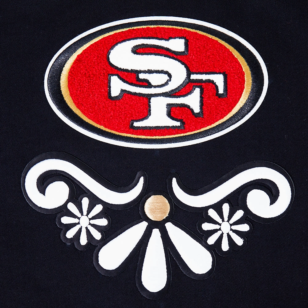 NFL SAN FRANCISCO 49ERS SUGAR SKULL MEN'S FLEECE PULLOVER HOODIE (BLACK)
