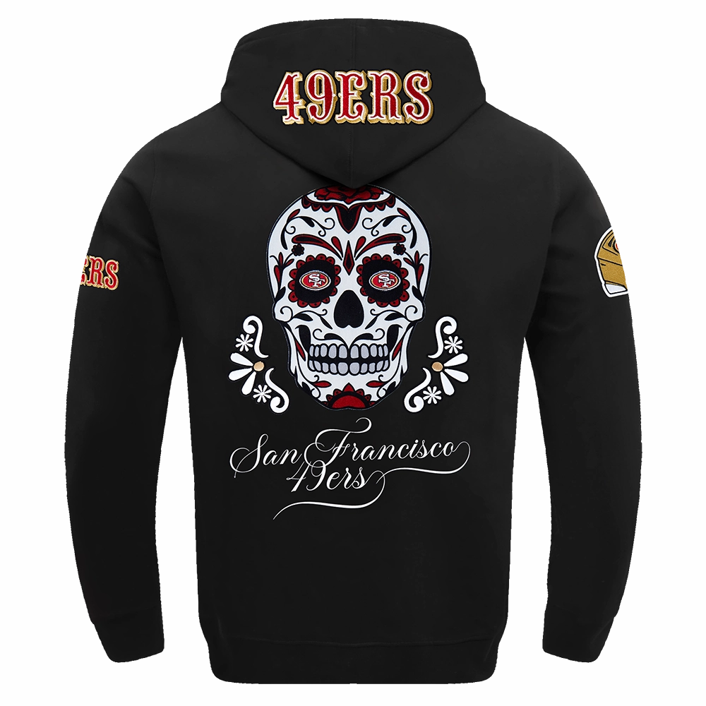 NFL SAN FRANCISCO 49ERS SUGAR SKULL MEN'S FLEECE PULLOVER HOODIE (BLACK)