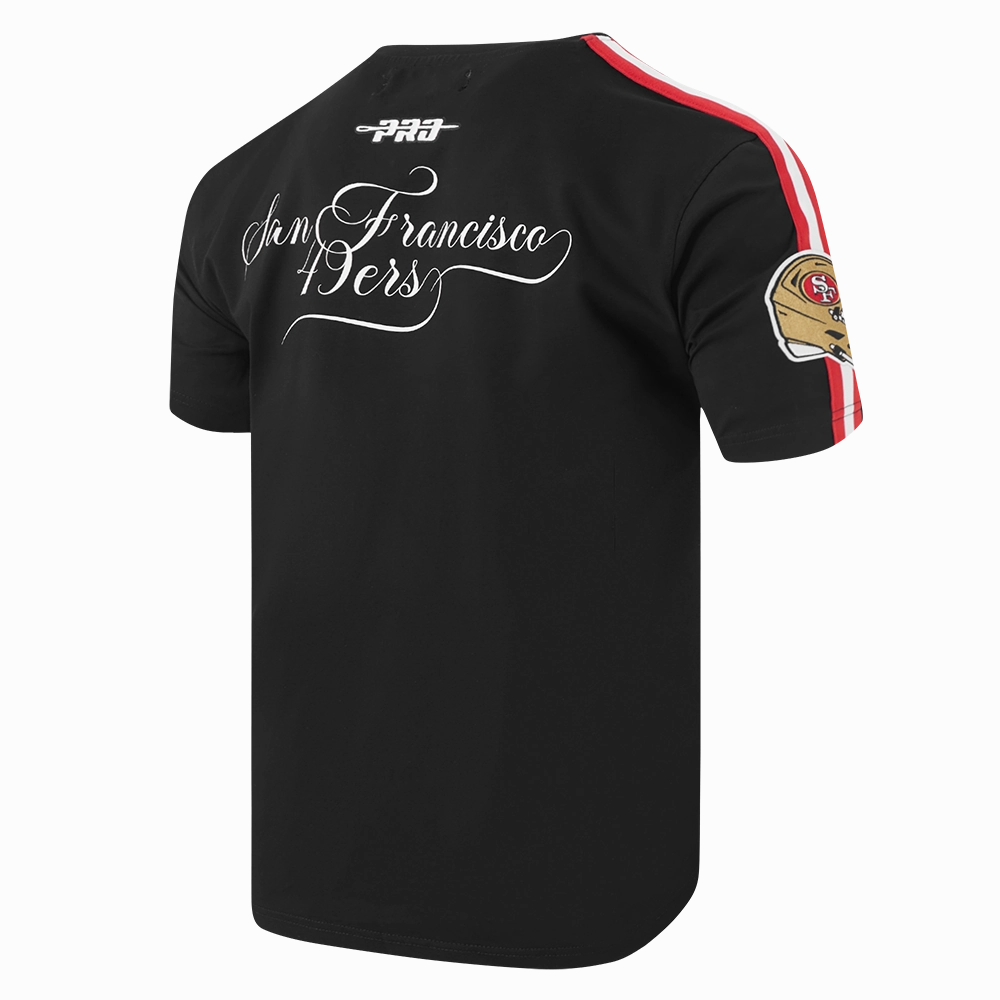 NFL SAN FRANCISCO 49ERS SUGAR SKULL MEN'S SINGLE JERSEY STRIPED TEE (BLACK/RED)