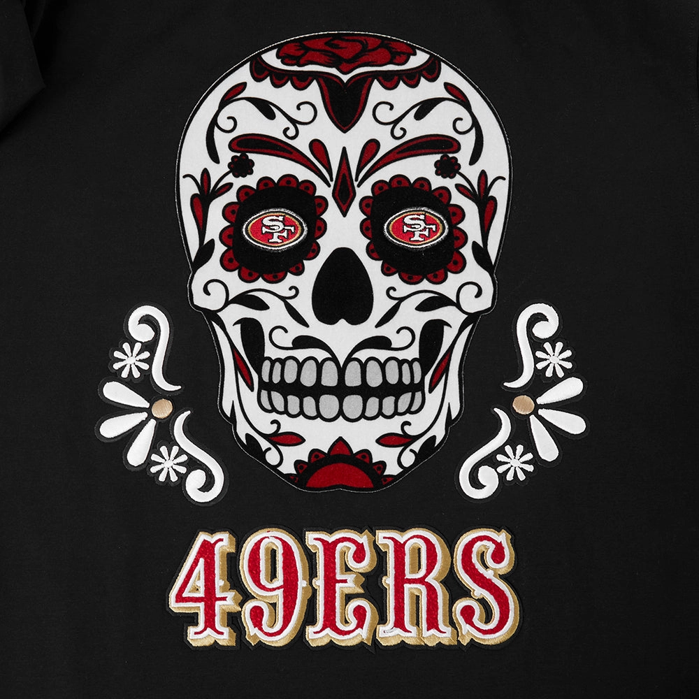 NFL SAN FRANCISCO 49ERS SUGAR SKULL MEN'S SINGLE JERSEY STRIPED TEE (BLACK/RED)