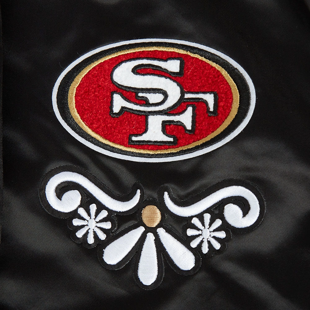 NFL SAN FRANCISCO 49ERS SUGAR SKULL WOMEN'S SATIN JACKET (BLACK)