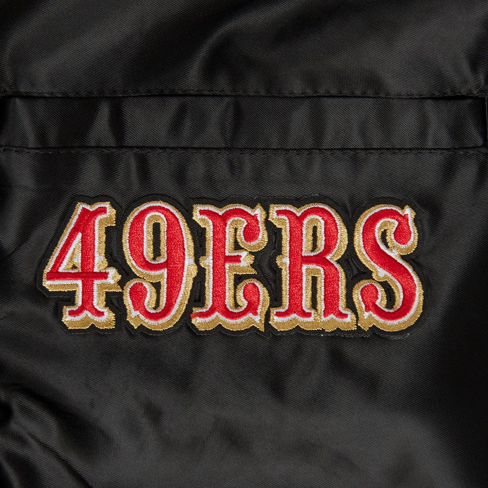 NFL SAN FRANCISCO 49ERS SUGAR SKULL WOMEN'S SATIN JACKET (BLACK)