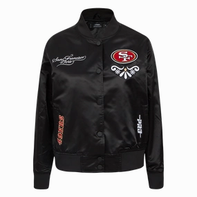 NFL SAN FRANCISCO 49ERS SUGAR SKULL WOMEN'S SATIN JACKET (BLACK)