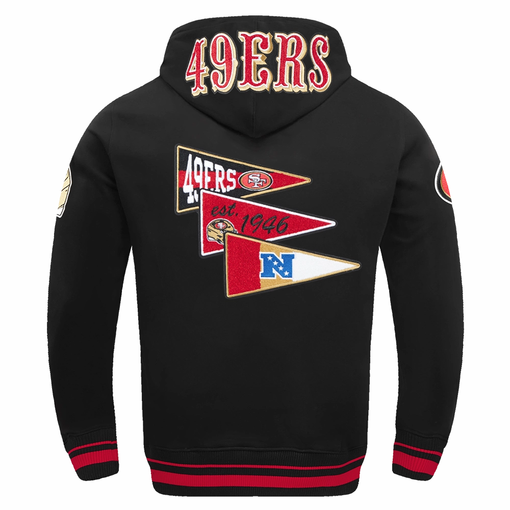 NFL SAN FRANCISCO 49ERS TEAM PENNANTS MEN'S RIB FLEECE PULLOVER HOODIE (BLACK/RED/BLACK)