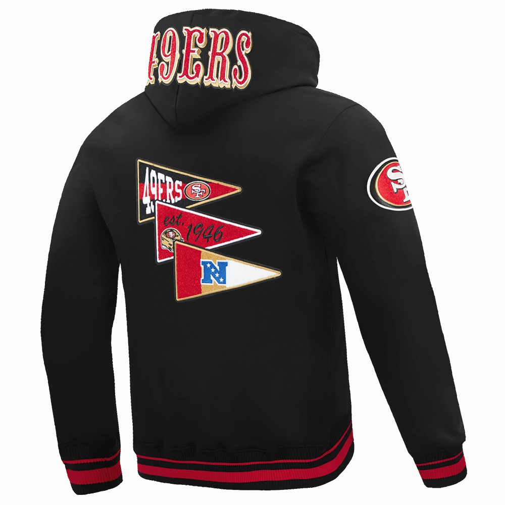 NFL SAN FRANCISCO 49ERS TEAM PENNANTS MEN'S RIB FLEECE PULLOVER HOODIE (BLACK/RED/BLACK)
