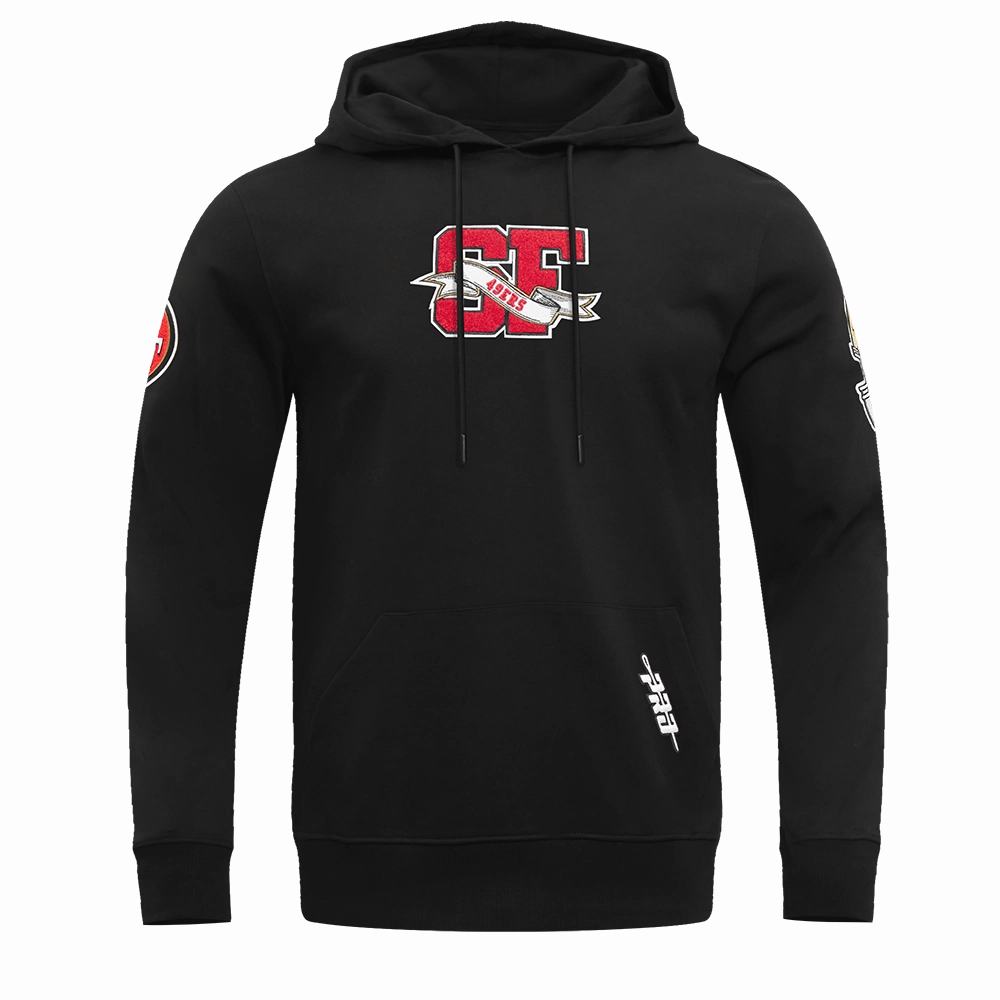 NFL SAN FRANCISCO 49ERS TEAM PENNANTS MEN'S RIB FLEECE PULLOVER HOODIE (BLACK/RED/BLACK)