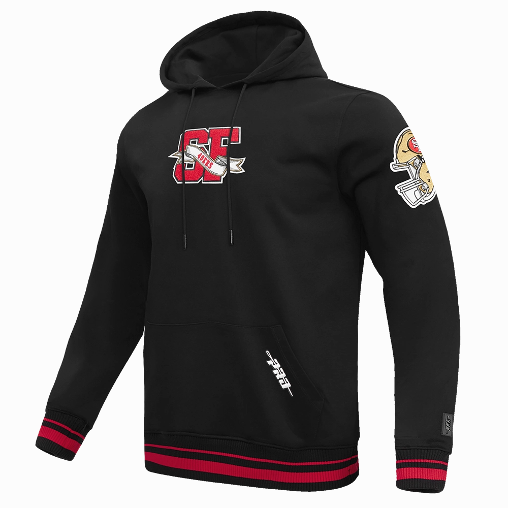 NFL SAN FRANCISCO 49ERS TEAM PENNANTS MEN'S RIB FLEECE PULLOVER HOODIE (BLACK/RED/BLACK)