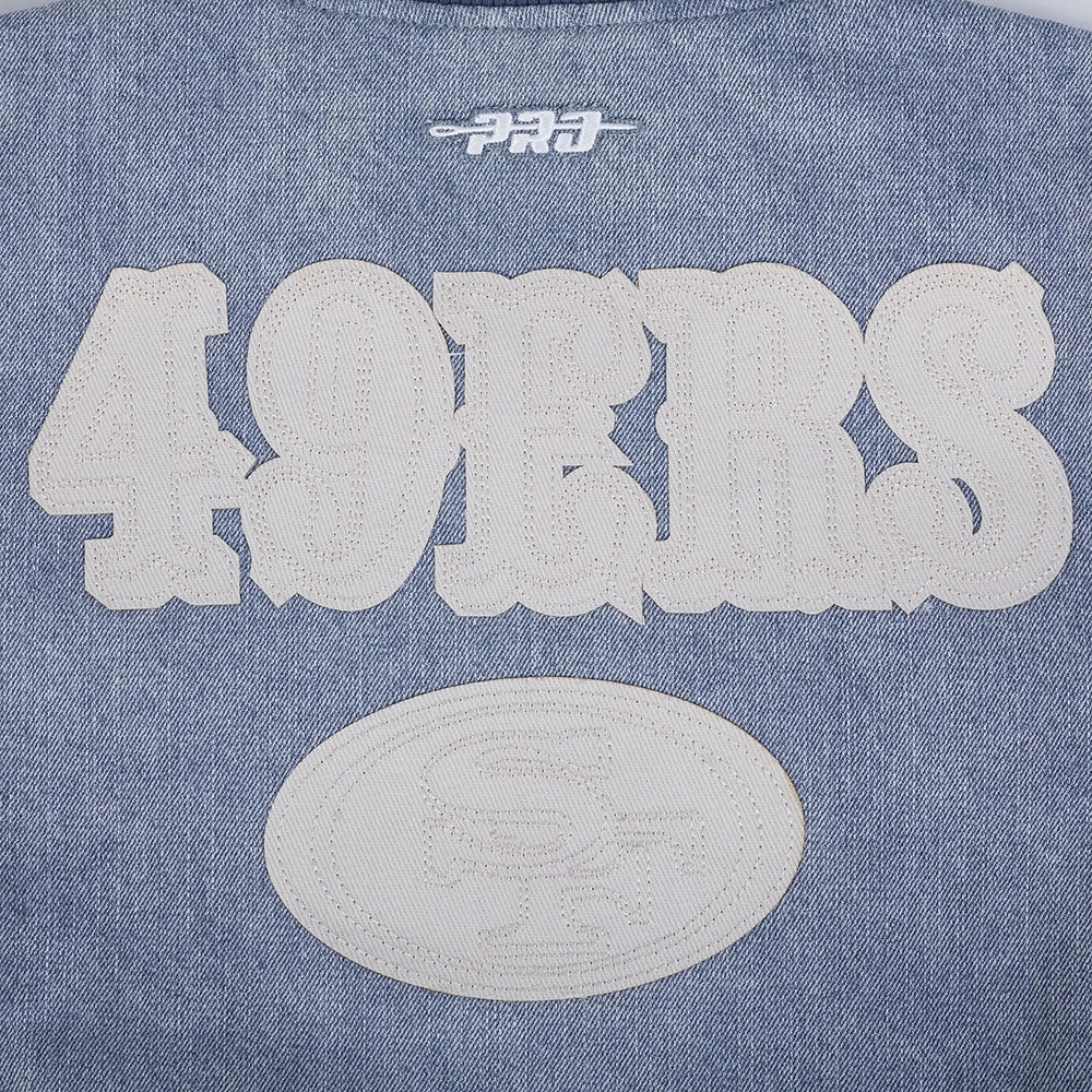 NFL SAN FRANCISCO 49ERS VARSITY BLUES WOMEN'S DENIM VARSITY JACKET (DENIM/LINEN)