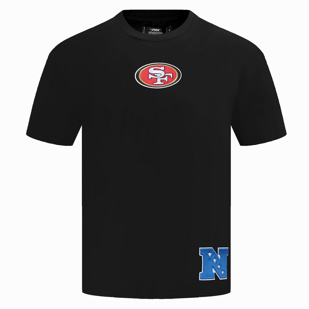 NFL SAN FRANCISCO 49ERS WINGSPAN MEN'S COTTON JERSEY DROP SHOULDER TEE (BLACK)
