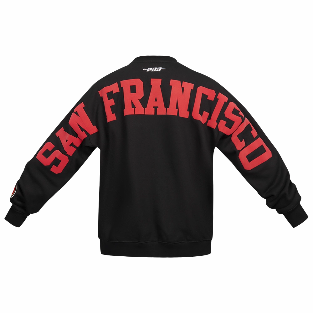 NFL SAN FRANCISCO 49ERS WINGSPAN MEN'S DROP SHOULDER FLEECE CREWNECK (BLACK)