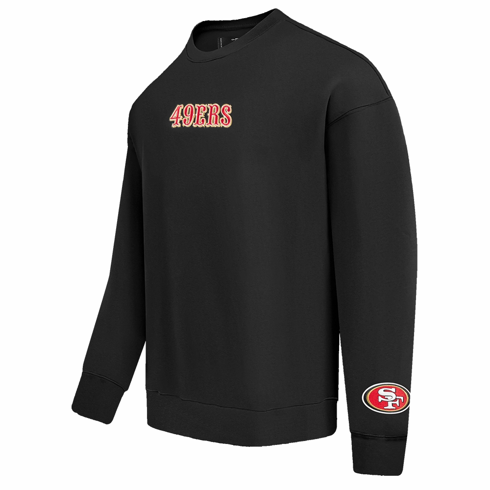 NFL SAN FRANCISCO 49ERS WINGSPAN MEN'S DROP SHOULDER FLEECE CREWNECK (BLACK)