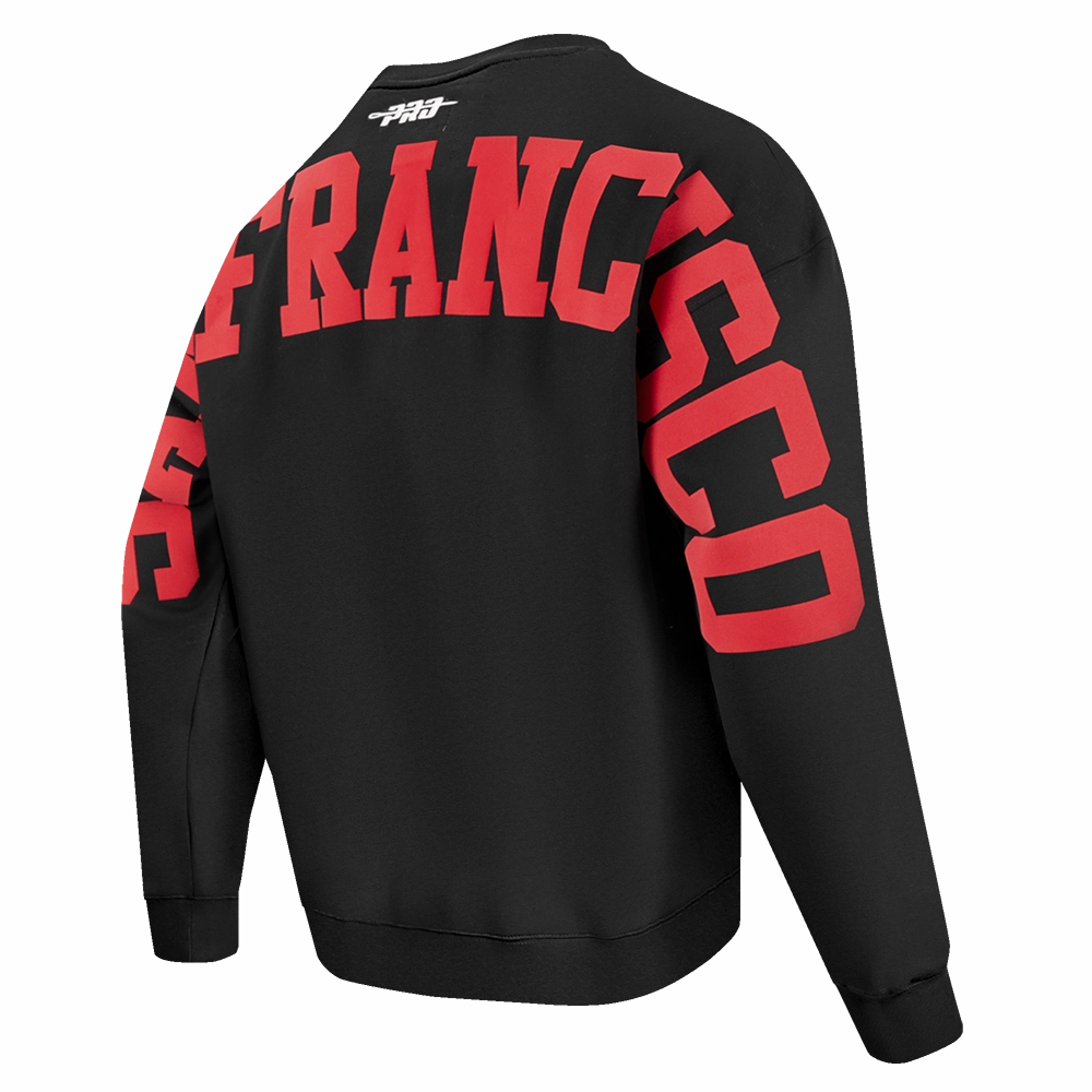 NFL SAN FRANCISCO 49ERS WINGSPAN MEN'S DROP SHOULDER FLEECE CREWNECK (BLACK)