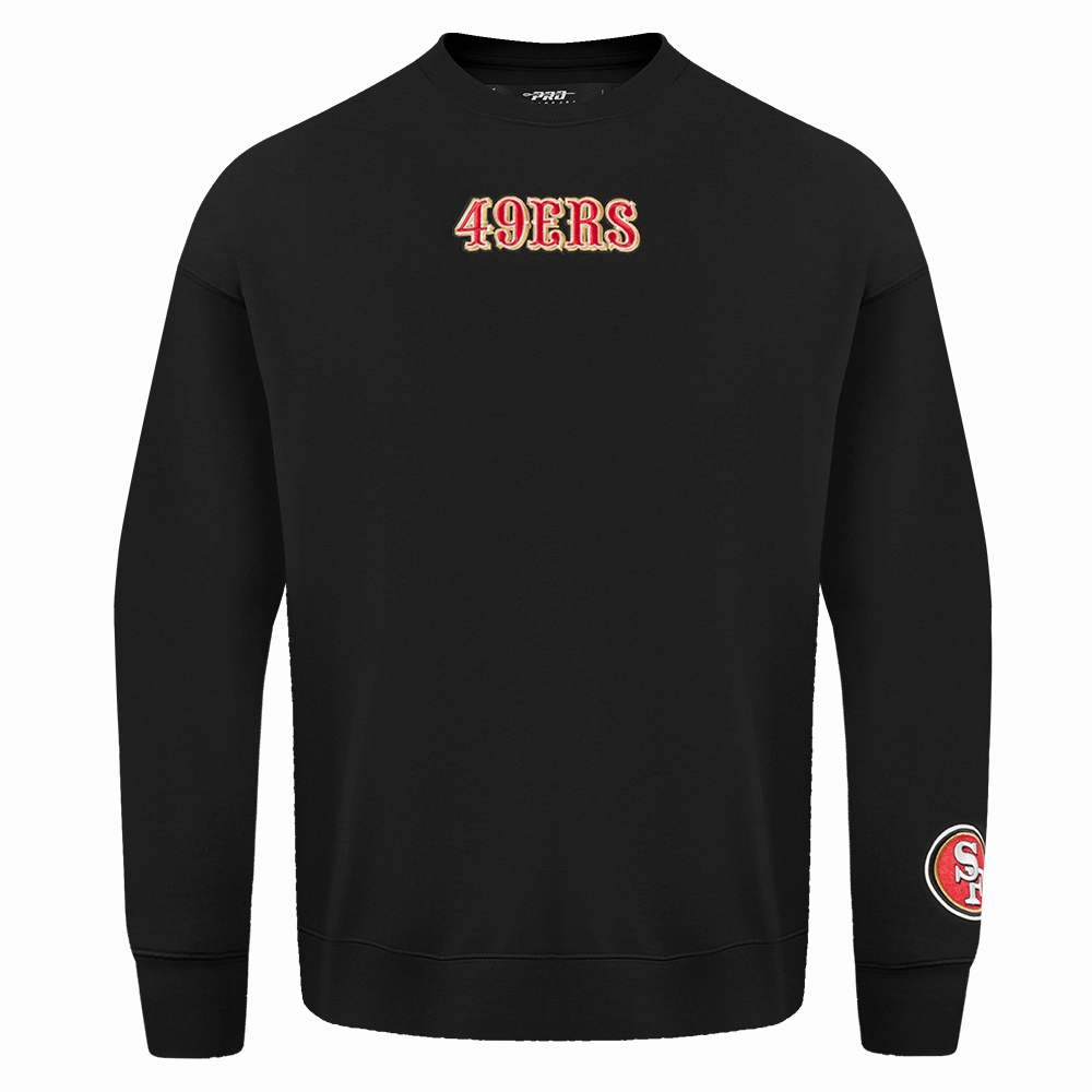 NFL SAN FRANCISCO 49ERS WINGSPAN MEN'S DROP SHOULDER FLEECE CREWNECK (BLACK)