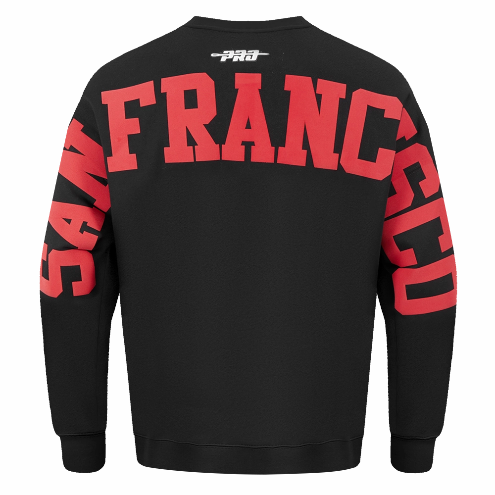 NFL SAN FRANCISCO 49ERS WINGSPAN MEN'S DROP SHOULDER FLEECE CREWNECK (BLACK)