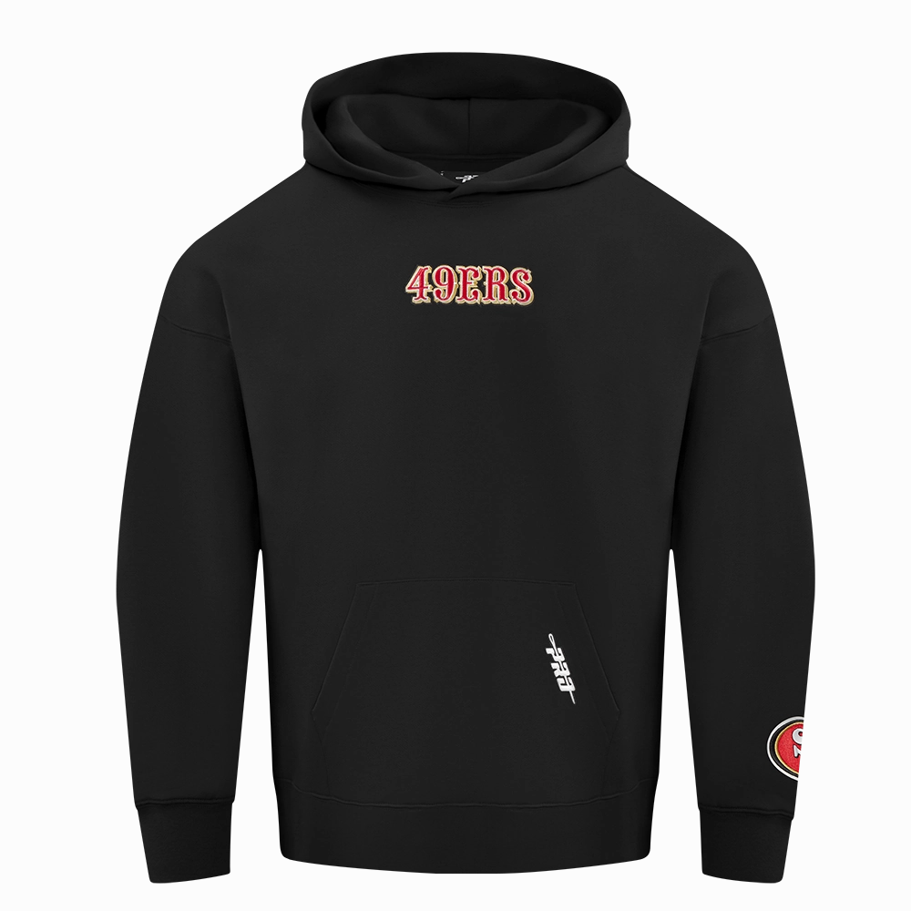 NFL SAN FRANCISCO 49ERS WINGSPAN MEN'S DROP SHOULDER FLEECE PULLOVER HOODIE (BLACK)