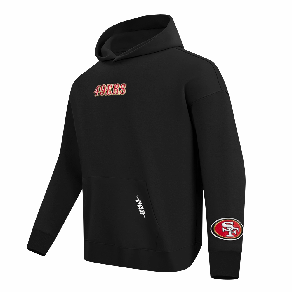 NFL SAN FRANCISCO 49ERS WINGSPAN MEN'S DROP SHOULDER FLEECE PULLOVER HOODIE (BLACK)