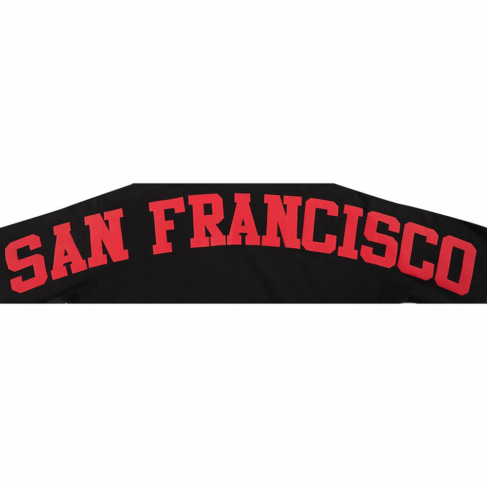 NFL SAN FRANCISCO 49ERS WINGSPAN MEN'S DROP SHOULDER FLEECE PULLOVER HOODIE (BLACK)