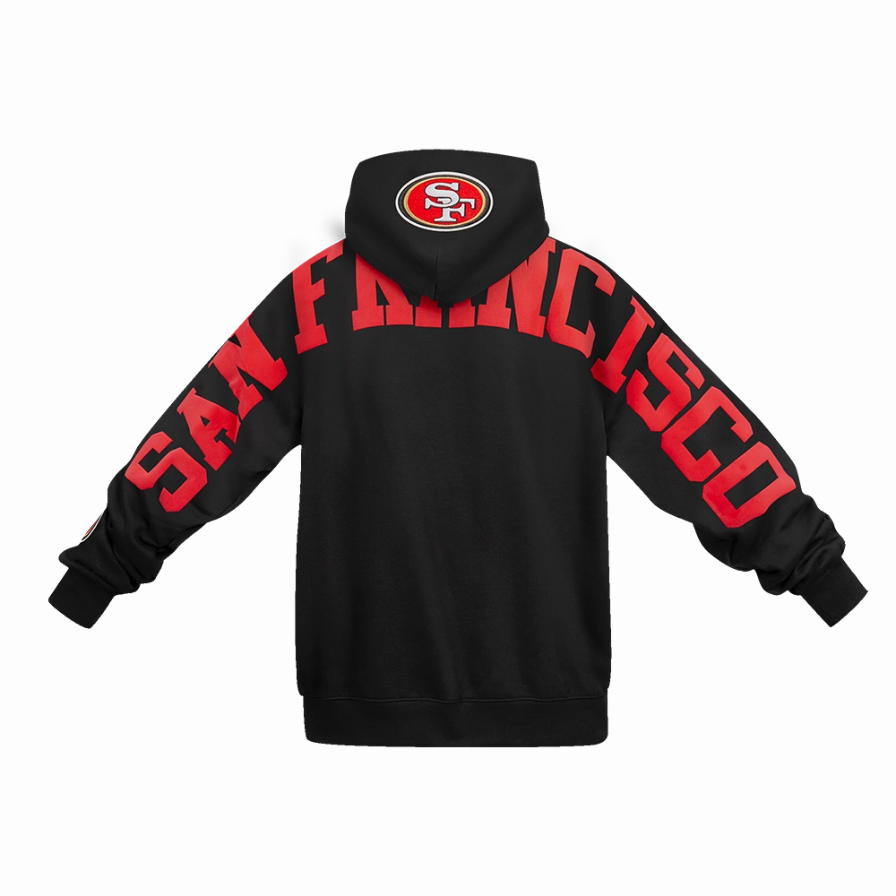 NFL SAN FRANCISCO 49ERS WINGSPAN MEN'S DROP SHOULDER FLEECE PULLOVER HOODIE (BLACK)