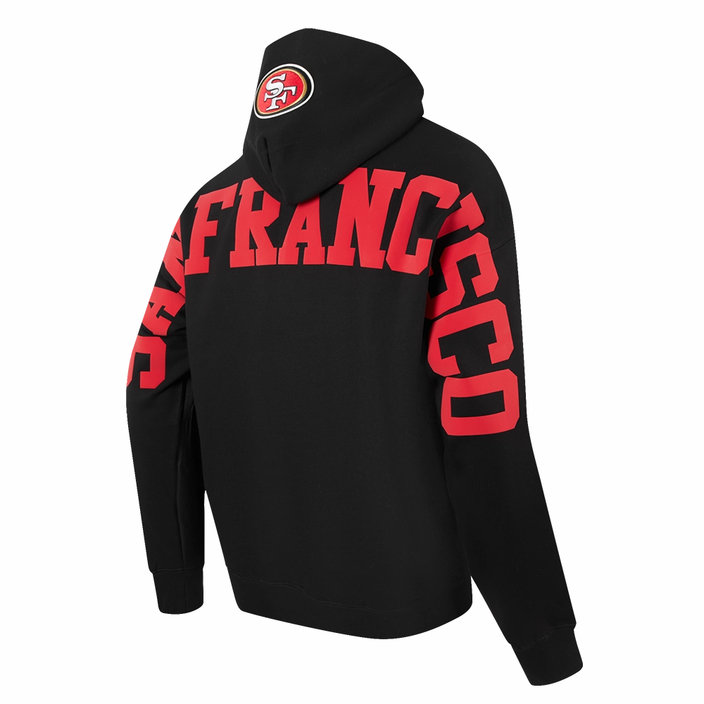 NFL SAN FRANCISCO 49ERS WINGSPAN MEN'S DROP SHOULDER FLEECE PULLOVER HOODIE (BLACK)