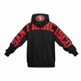 NFL SAN FRANCISCO 49ERS WINGSPAN MEN'S DROP SHOULDER FLEECE PULLOVER HOODIE (BLACK)