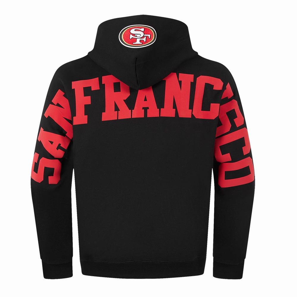 NFL SAN FRANCISCO 49ERS WINGSPAN MEN'S DROP SHOULDER FLEECE PULLOVER HOODIE (BLACK)