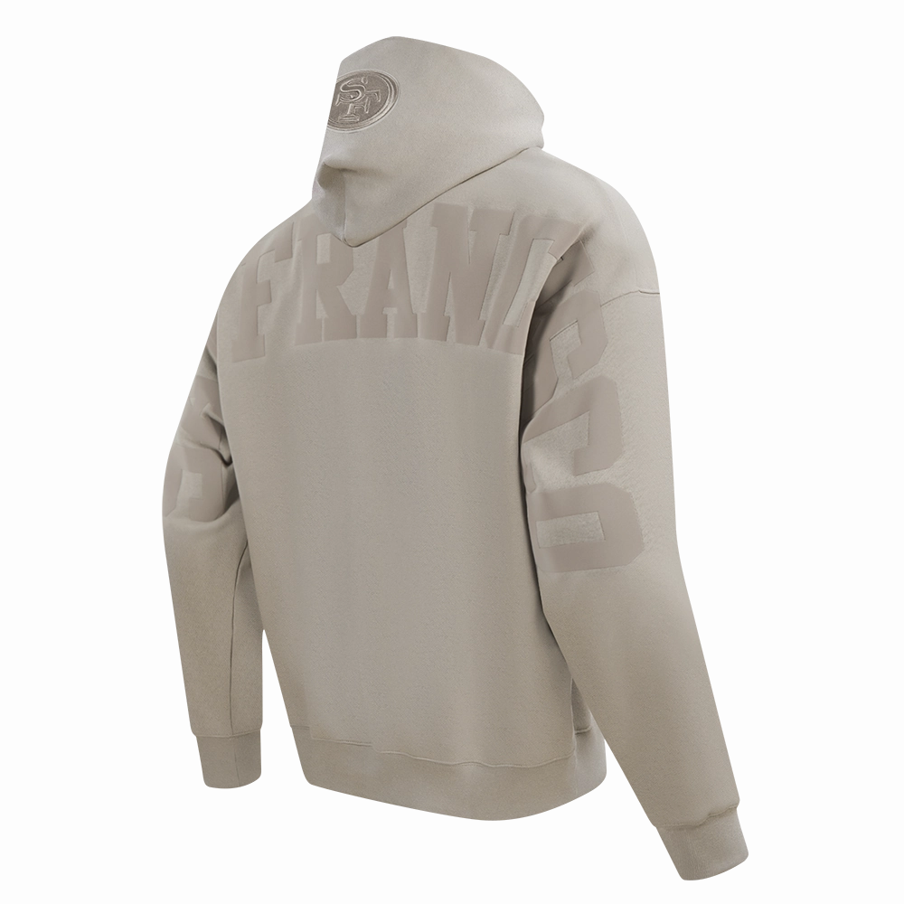 NFL SAN FRANCISCO 49ERS WINGSPAN MEN'S DROP SHOULDER FLEECE PULLOVER HOODIE (TAUPE)