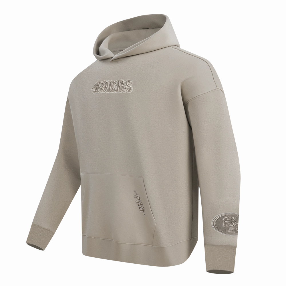 NFL SAN FRANCISCO 49ERS WINGSPAN MEN'S DROP SHOULDER FLEECE PULLOVER HOODIE (TAUPE)