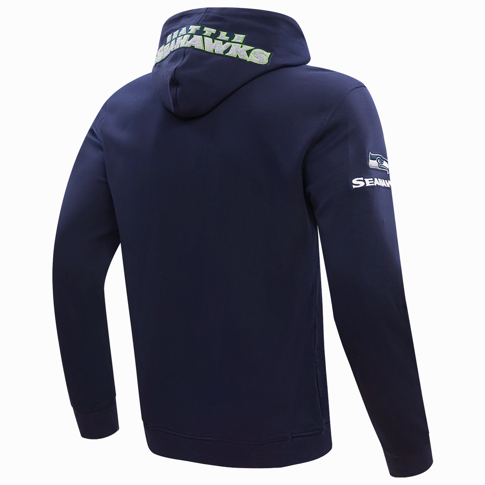 NFL SEATTLE SEAHAWKS CLASSIC CHENILLE MEN'S DOUBLE KNIT PULLOVER HOODIE (MIDNIGHT NAVY)