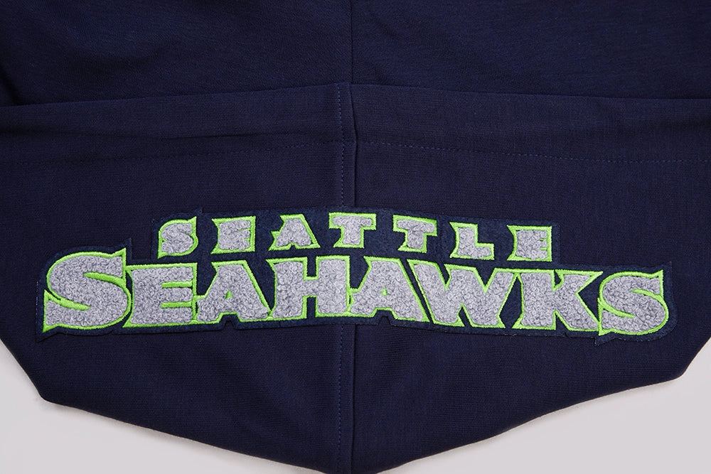 NFL SEATTLE SEAHAWKS CLASSIC CHENILLE MEN'S DOUBLE KNIT PULLOVER HOODIE (MIDNIGHT NAVY)