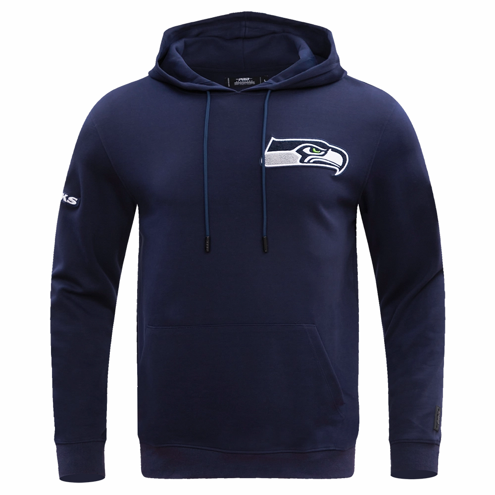 NFL SEATTLE SEAHAWKS CLASSIC CHENILLE MEN'S DOUBLE KNIT PULLOVER HOODIE (MIDNIGHT NAVY)