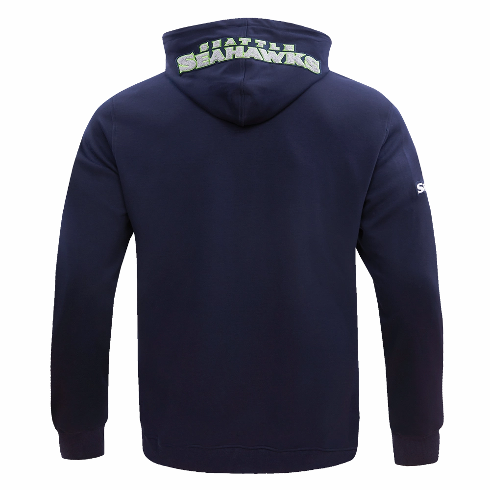NFL SEATTLE SEAHAWKS CLASSIC CHENILLE MEN'S DOUBLE KNIT PULLOVER HOODIE (MIDNIGHT NAVY)