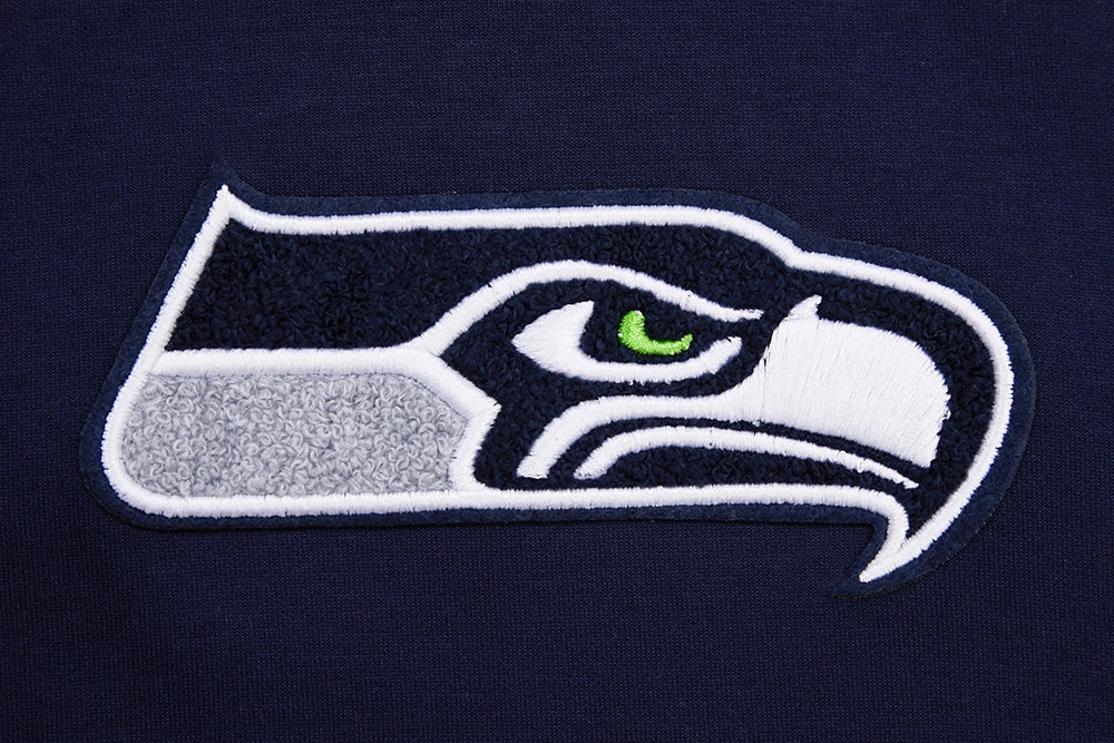 NFL SEATTLE SEAHAWKS CLASSIC CHENILLE MEN'S DOUBLE KNIT PULLOVER HOODIE (MIDNIGHT NAVY)