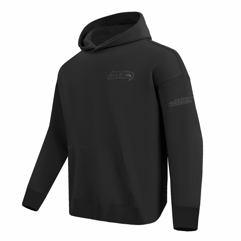 NFL SEATTLE SEAHAWKS NEUTRAL MEN'S DROP SHOULDER PULLOVER HOODIE (BLACK)
