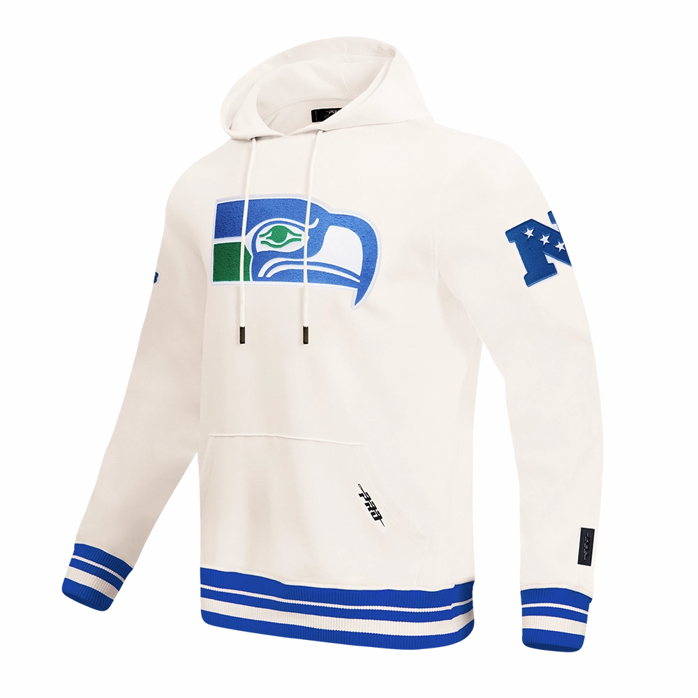 NFL SEATTLE SEAHAWKS RETRO CLASSIC MEN'S PULLOVER HOODIE (EGGSHELL/ ROYAL BLUE)