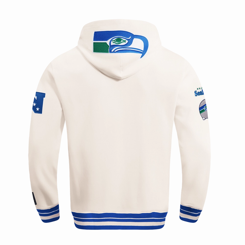 NFL SEATTLE SEAHAWKS RETRO CLASSIC MEN'S PULLOVER HOODIE (EGGSHELL/ ROYAL BLUE)