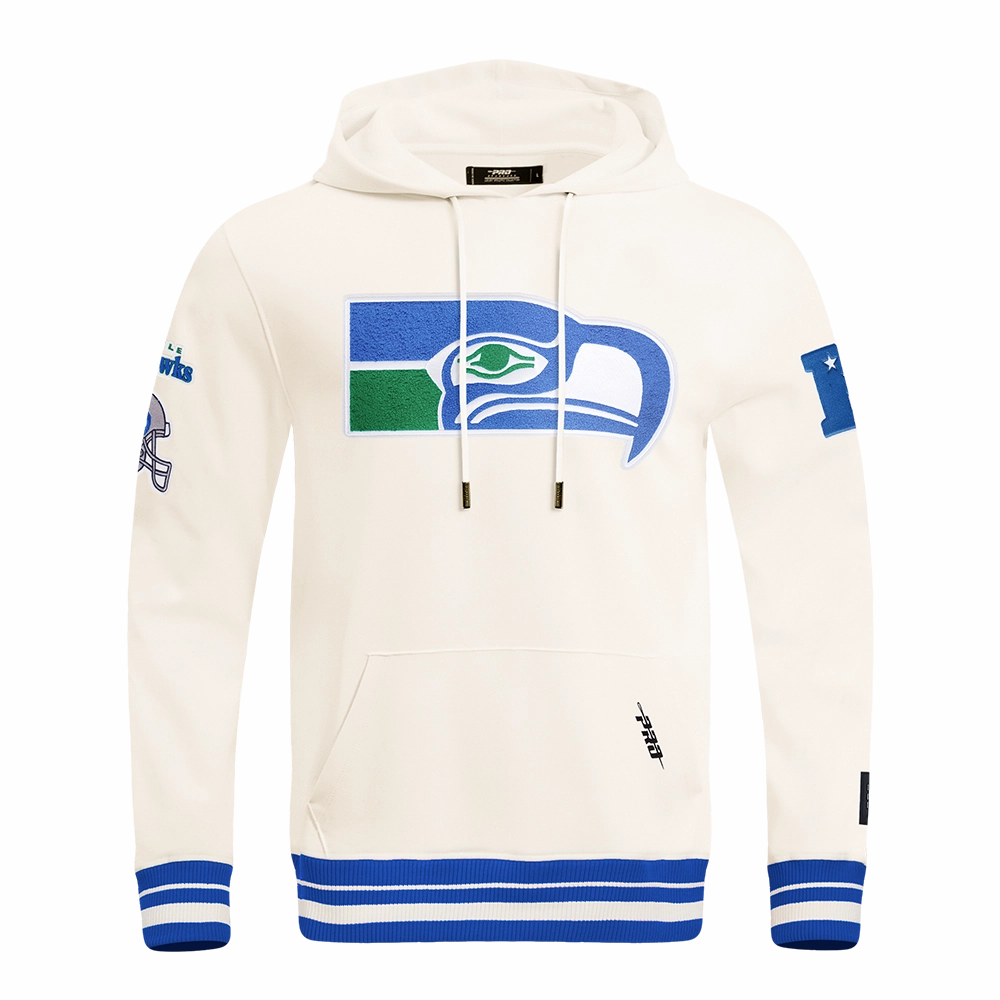 NFL SEATTLE SEAHAWKS RETRO CLASSIC MEN'S PULLOVER HOODIE (EGGSHELL/ ROYAL BLUE)