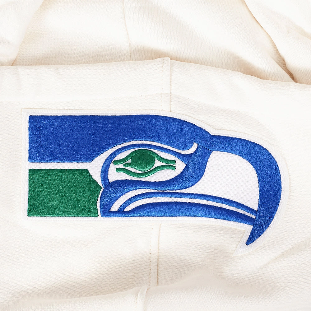 NFL SEATTLE SEAHAWKS RETRO CLASSIC MEN'S PULLOVER HOODIE (EGGSHELL/ ROYAL BLUE)