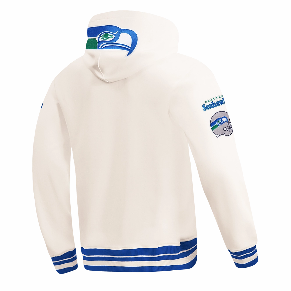 NFL SEATTLE SEAHAWKS RETRO CLASSIC MEN'S PULLOVER HOODIE (EGGSHELL/ ROYAL BLUE)