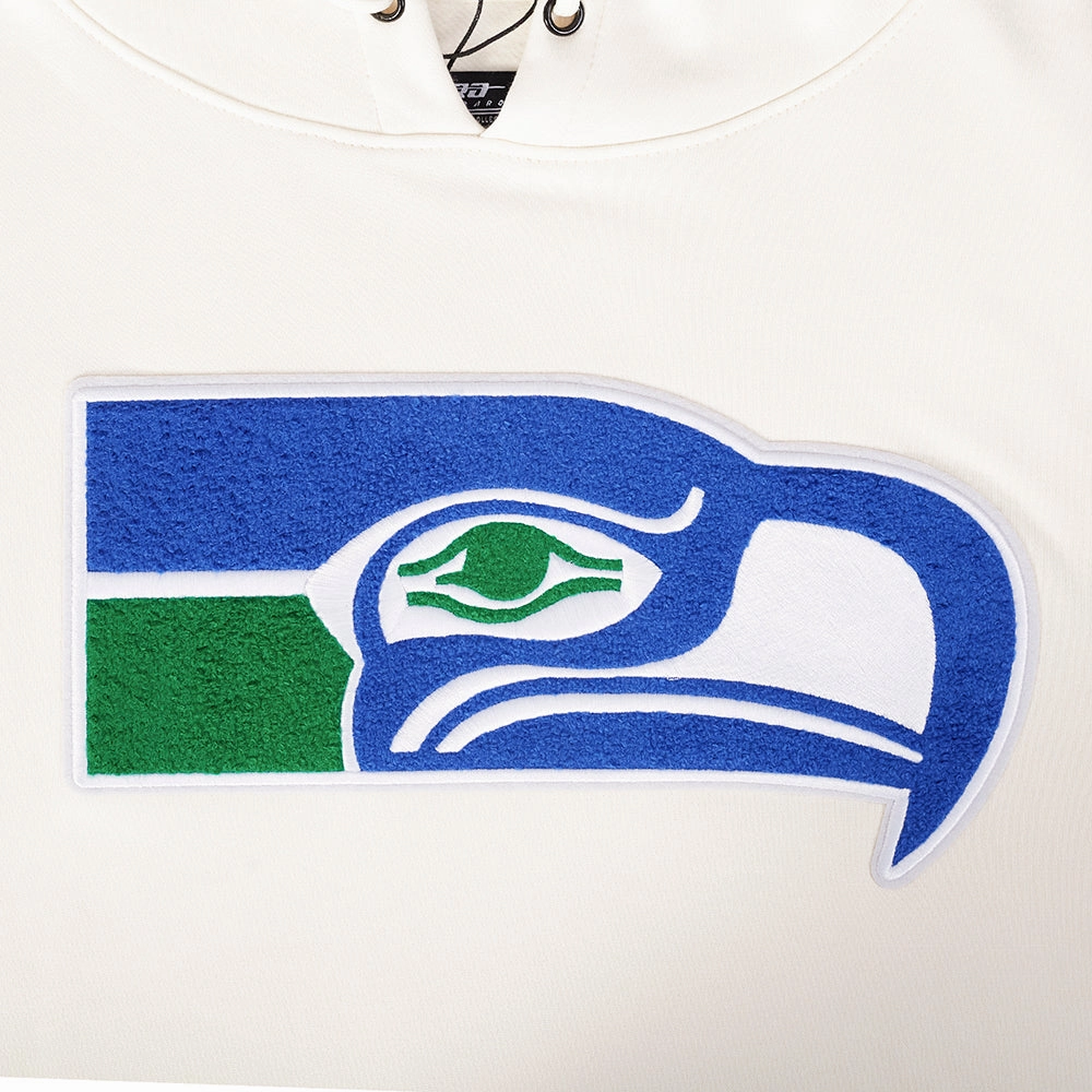 NFL SEATTLE SEAHAWKS RETRO CLASSIC MEN'S PULLOVER HOODIE (EGGSHELL/ ROYAL BLUE)