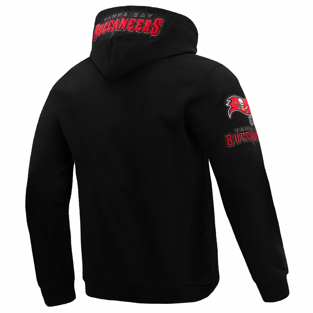 NFL TAMPA BAY BUCCANEERS CLASSIC CHENILLE MEN'S DOUBLE KNIT PULLOVER HOODIE (BLACK)